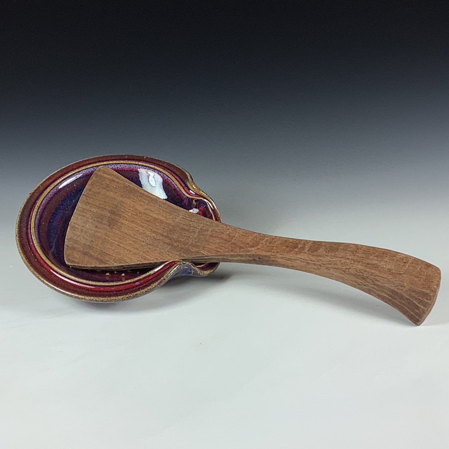 Handmade Ceramic Spoon Rest/Garlic Grater: Red Purple Glaze  - Item 4032