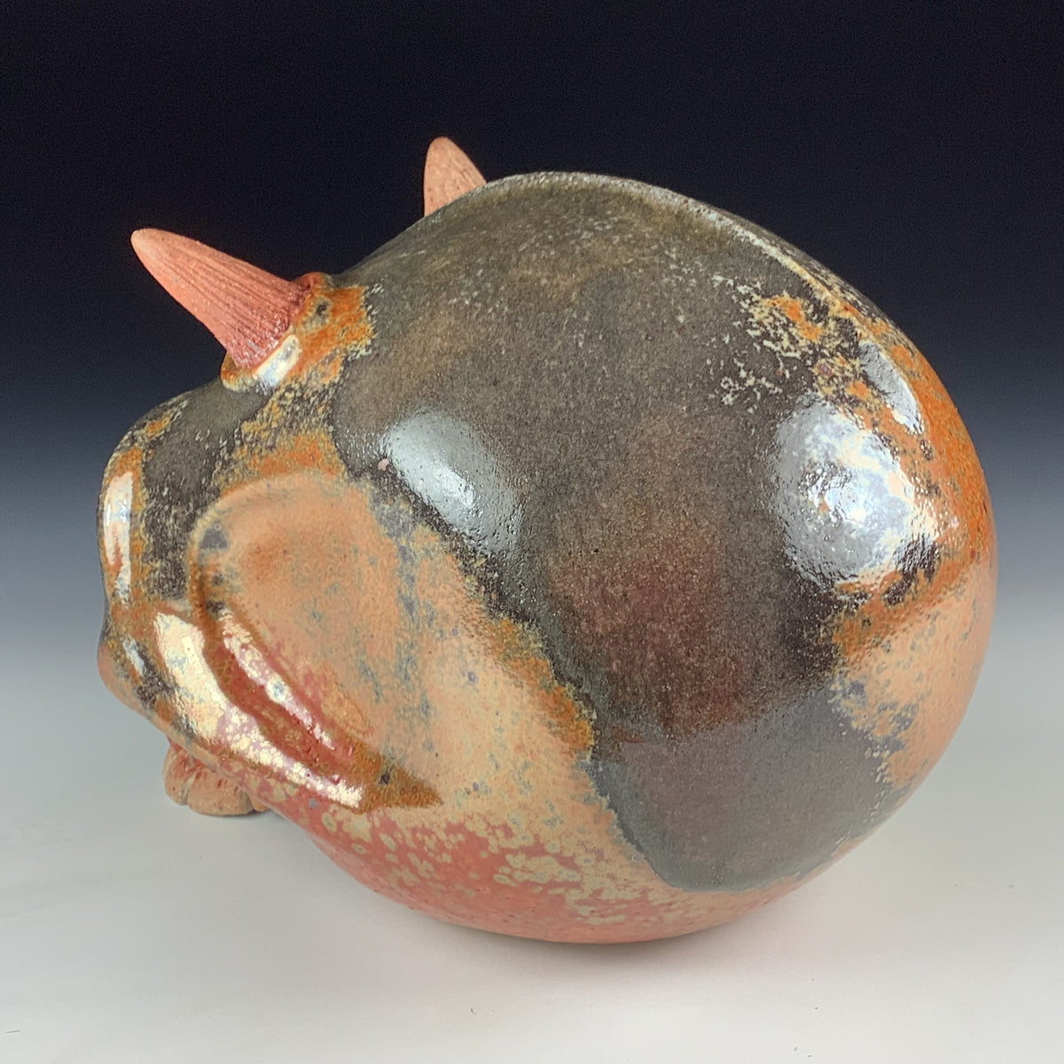 Handmade Shino Orange Ceramic Stoneware Pottery Skull