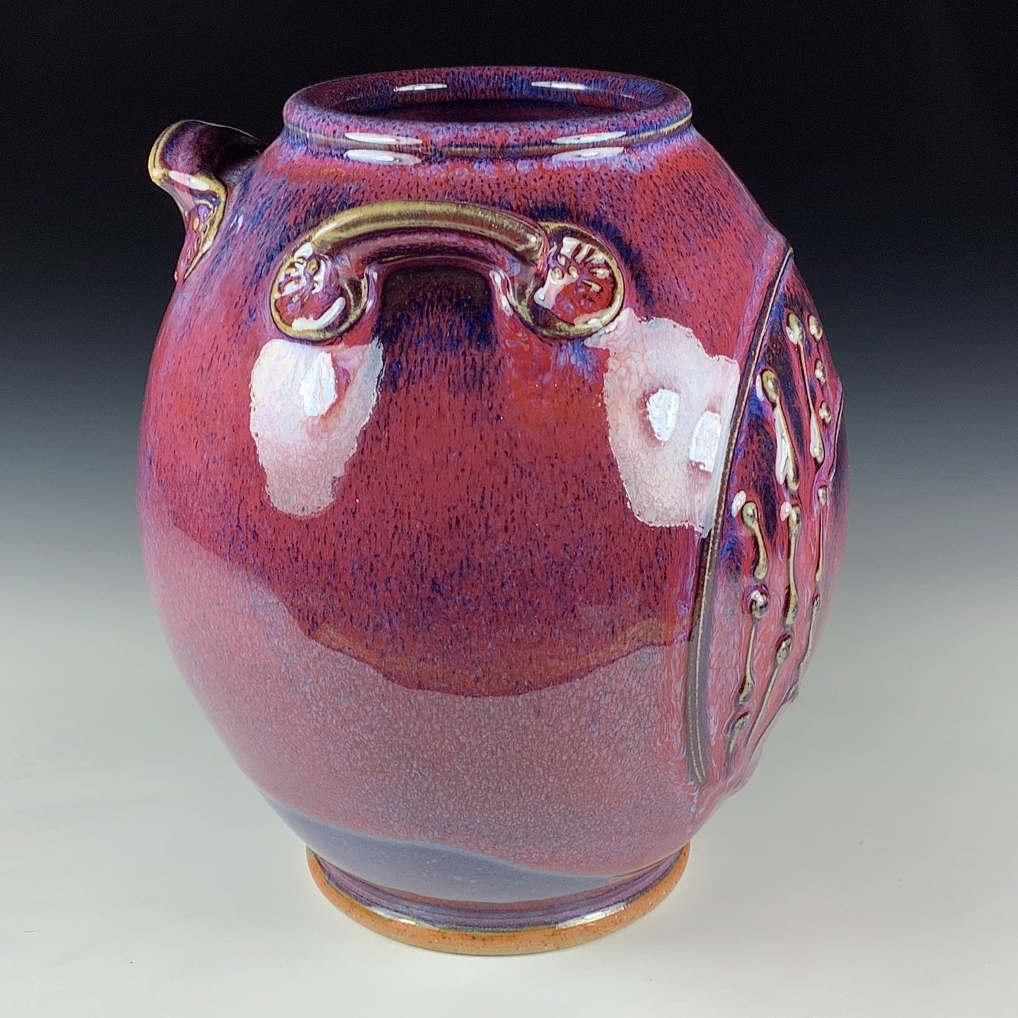 Handmade Stoneware Pottery Slip Trail Bamboo Purple Red Glaze Vase - Item 4093