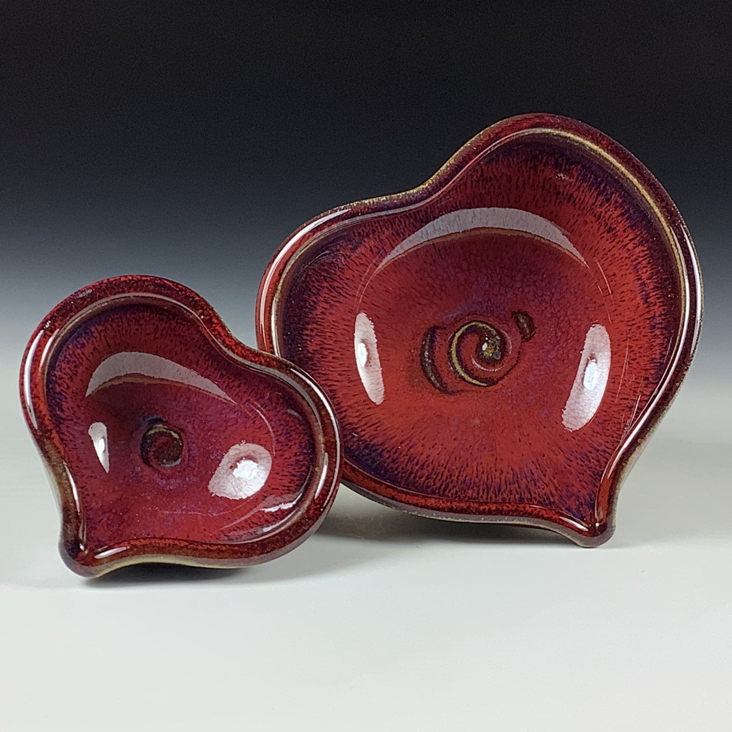 Handmade Ceramic Heart-Shaped Nesting Bowl Set of 2, Red Purple Glaze - Item 4024