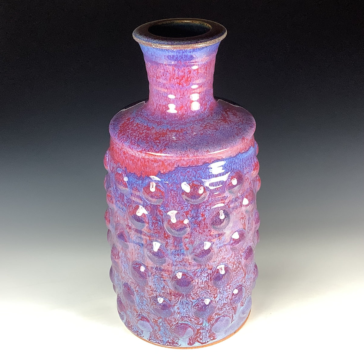 Handmade Ceramic Stoneware Large Purple Bump Bottle Vase