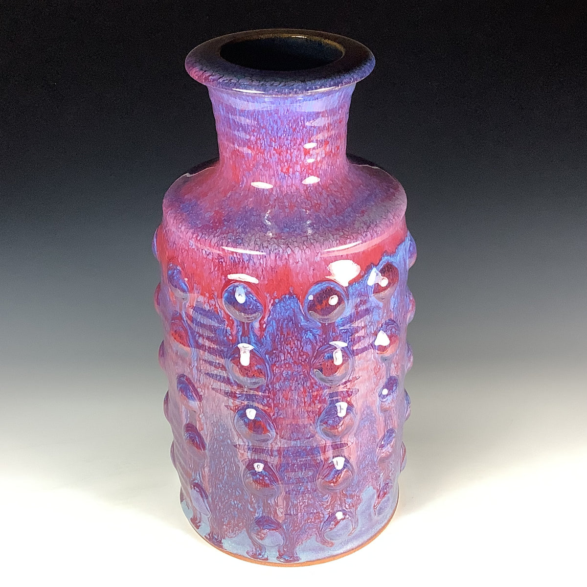 Handmade Ceramic Stoneware Large Purple Bump Bottle Vase