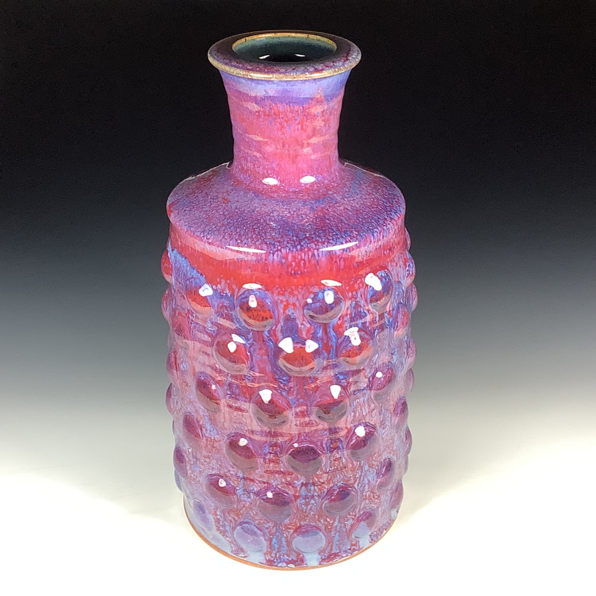 Handmade Ceramic Stoneware Large Purple Bump Bottle Vase