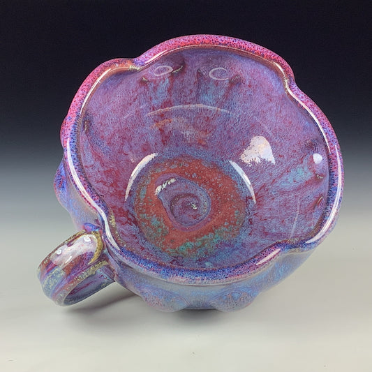 Handmade Ceramic Pottery Bowl with Handle, Red Purple Bump Glaze