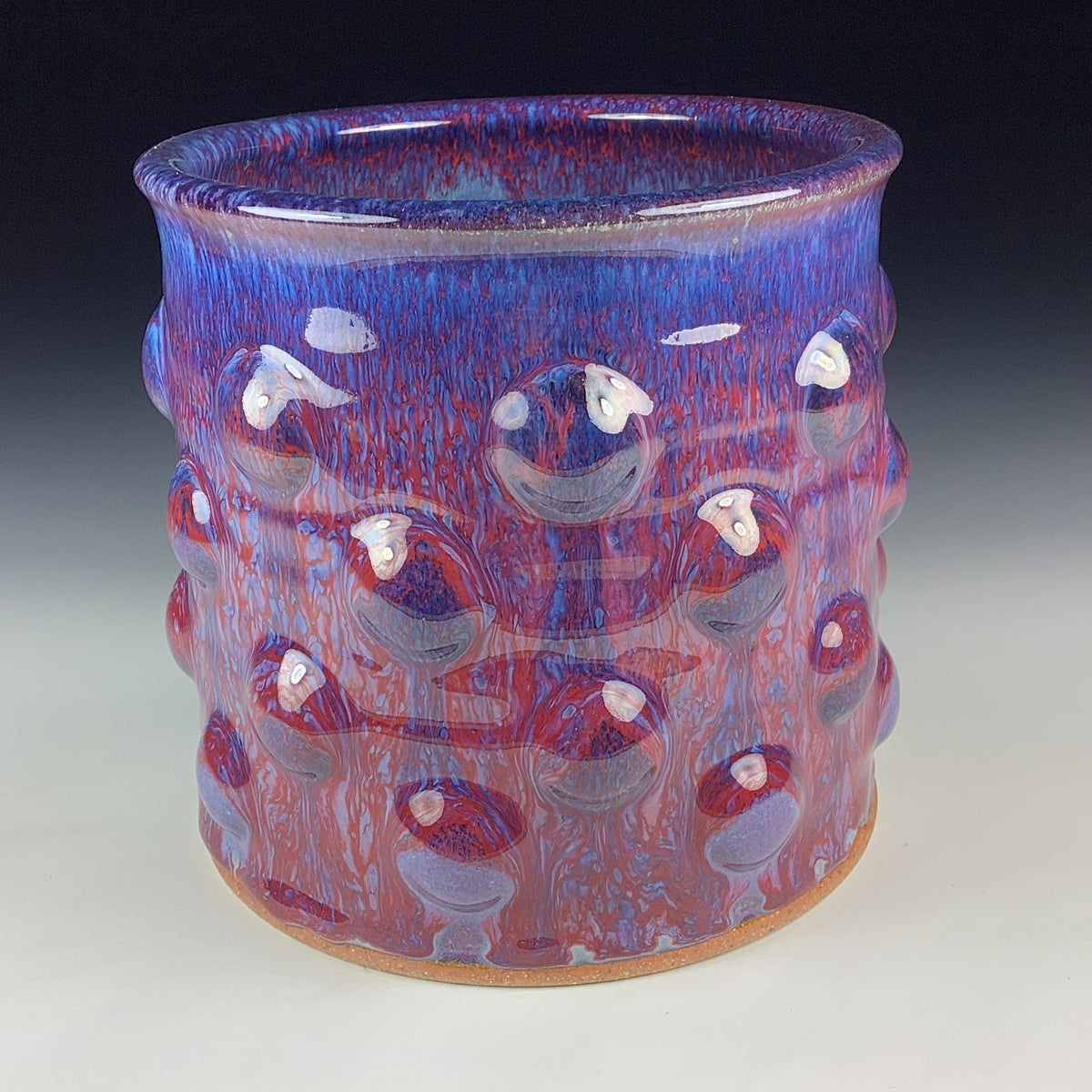Handmade Stoneware Utensil Holder: Purple Red Glaze Bump Pottery Vase