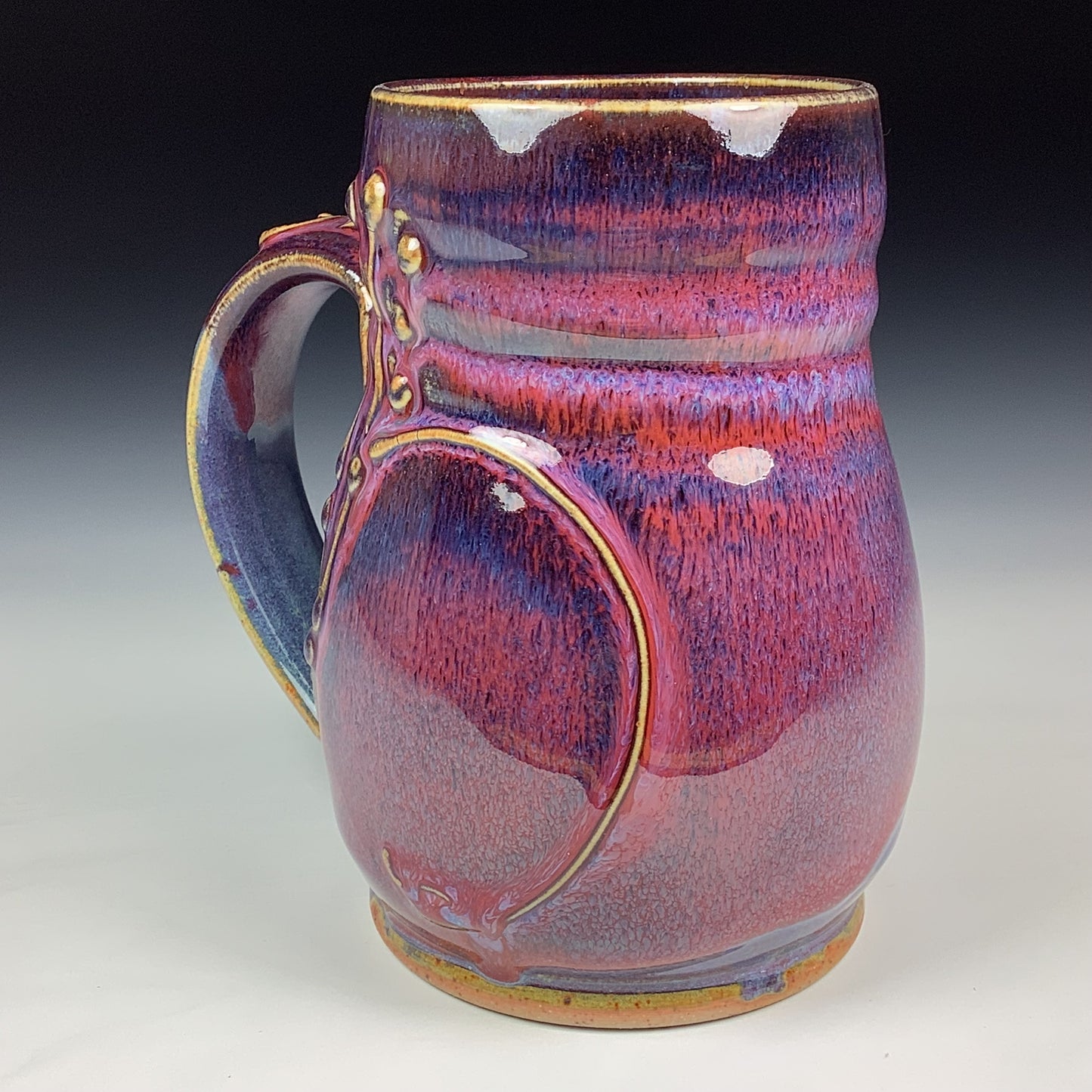 Handmade Stoneware Coffee Mug: Purple Red Glaze, Bump Pottery Tea Mug - Mug 3980