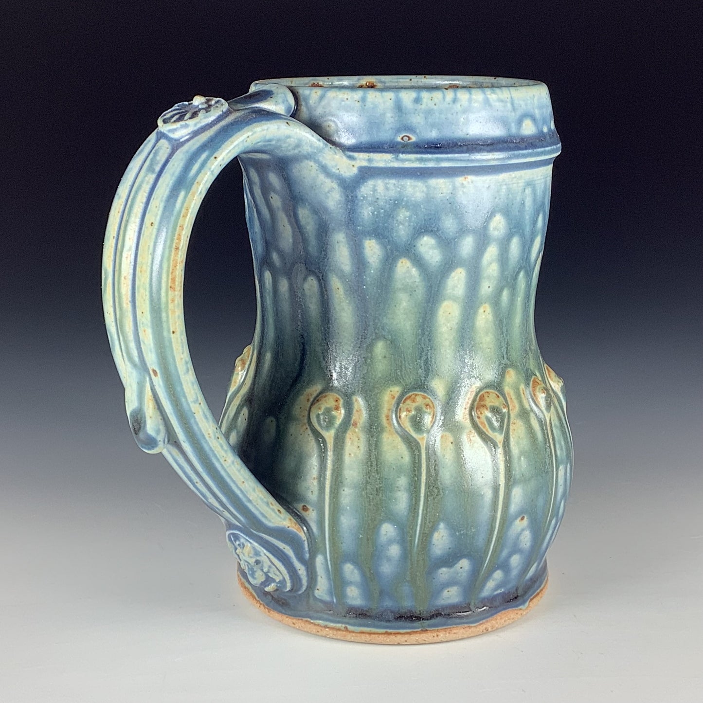 Handmade Stoneware Coffee Mug: Ash Blue Glaze, Slip-Dotted