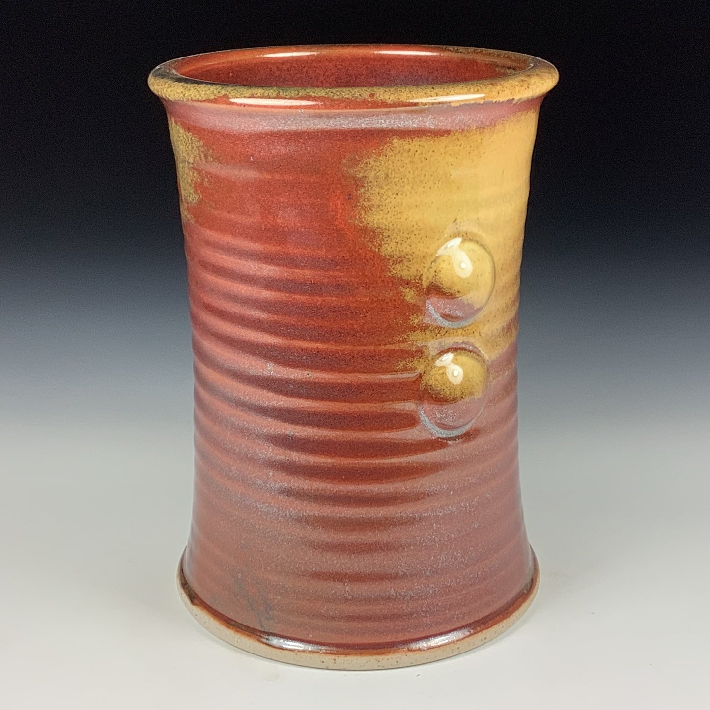 Decorative pottery vases utensil holder crock rustic clay vases artistic luxury handmade vases artistic centerpieces dinnerware stoneware - Iron red with white ash wiggle bump - item 3813