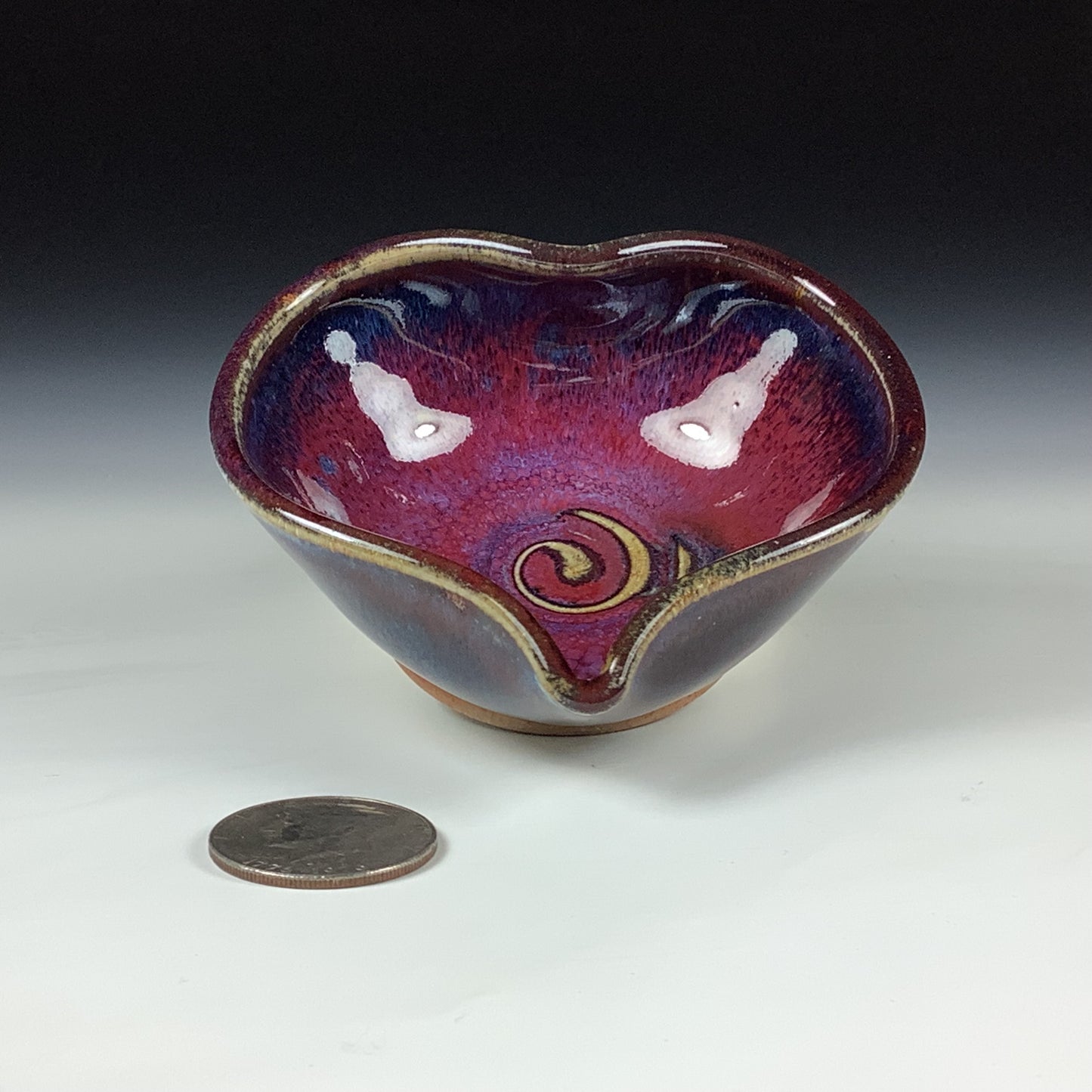 Handmade Ceramic Heart-Shaped Bowl, Red Purple Glaze - Item 4038