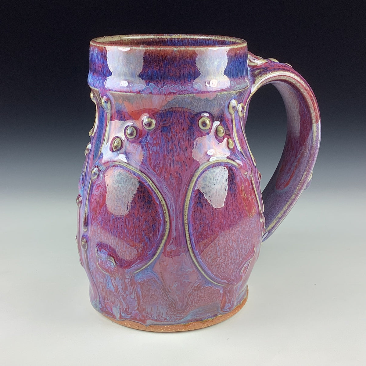 Handmade Ceramic Coffee Mug: Purple Red Bump Stoneware Pottery