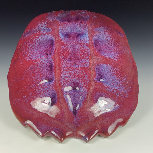 Handmade ceramic stoneware pottery - decorative wall handing sculpture - red purple turtle shell 3637