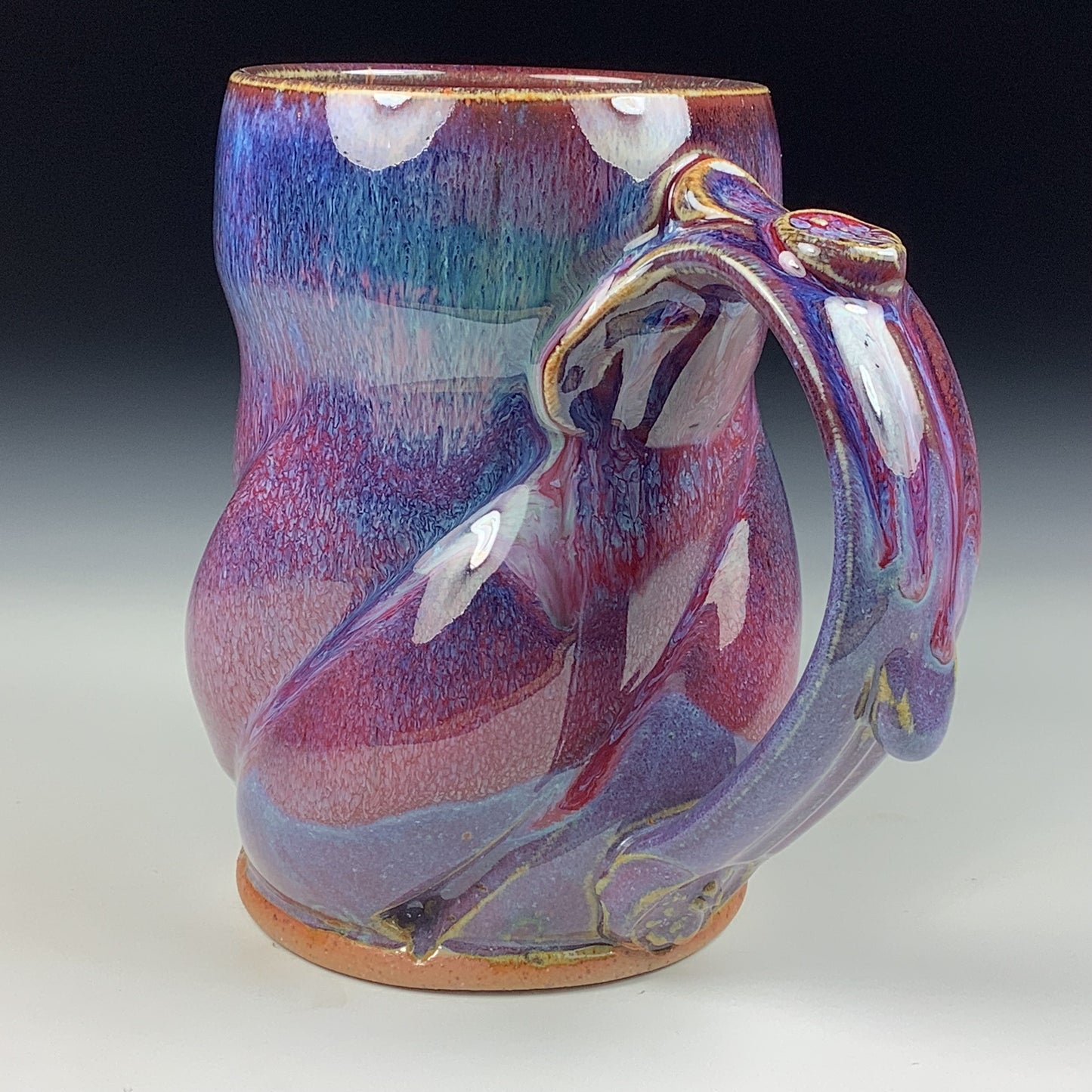 Handmade ceramic mugs stoneware coffee mugs pottery tea mugs stoneware drinkware - purple red twisty mug 3775
