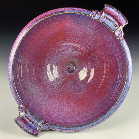 Handmade Large Red Purple Glazed with Handles Stoneware Serving Bowl: Artisan Pottery Centerpiece - item 3937