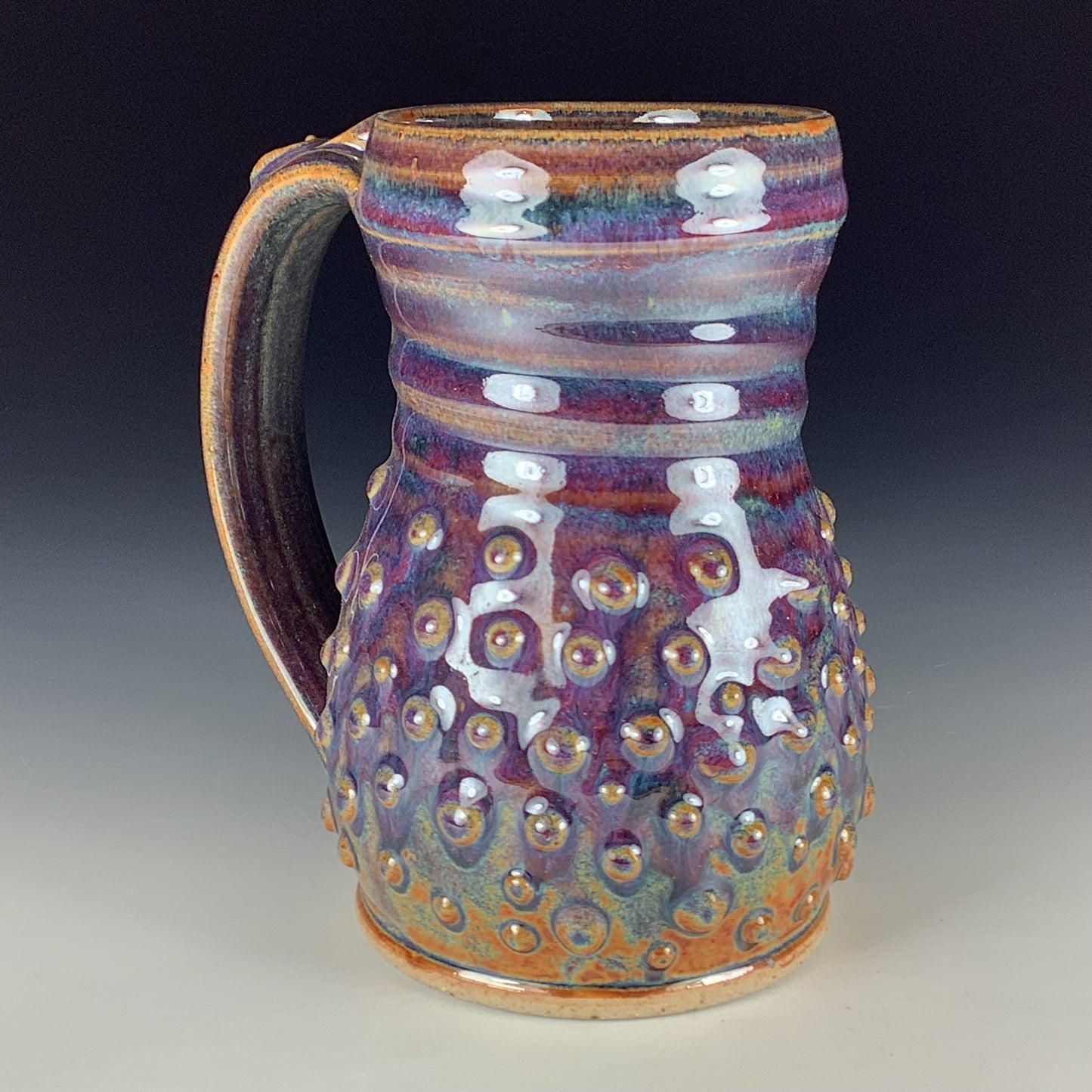 Handmade Stoneware Coffee Mug: Purple Glaze, Slip-Dotted