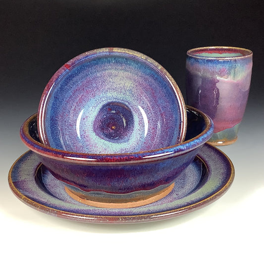 Handmade ceramic artisanal pottery dinnerware stoneware single plate setting - Purple item 3894