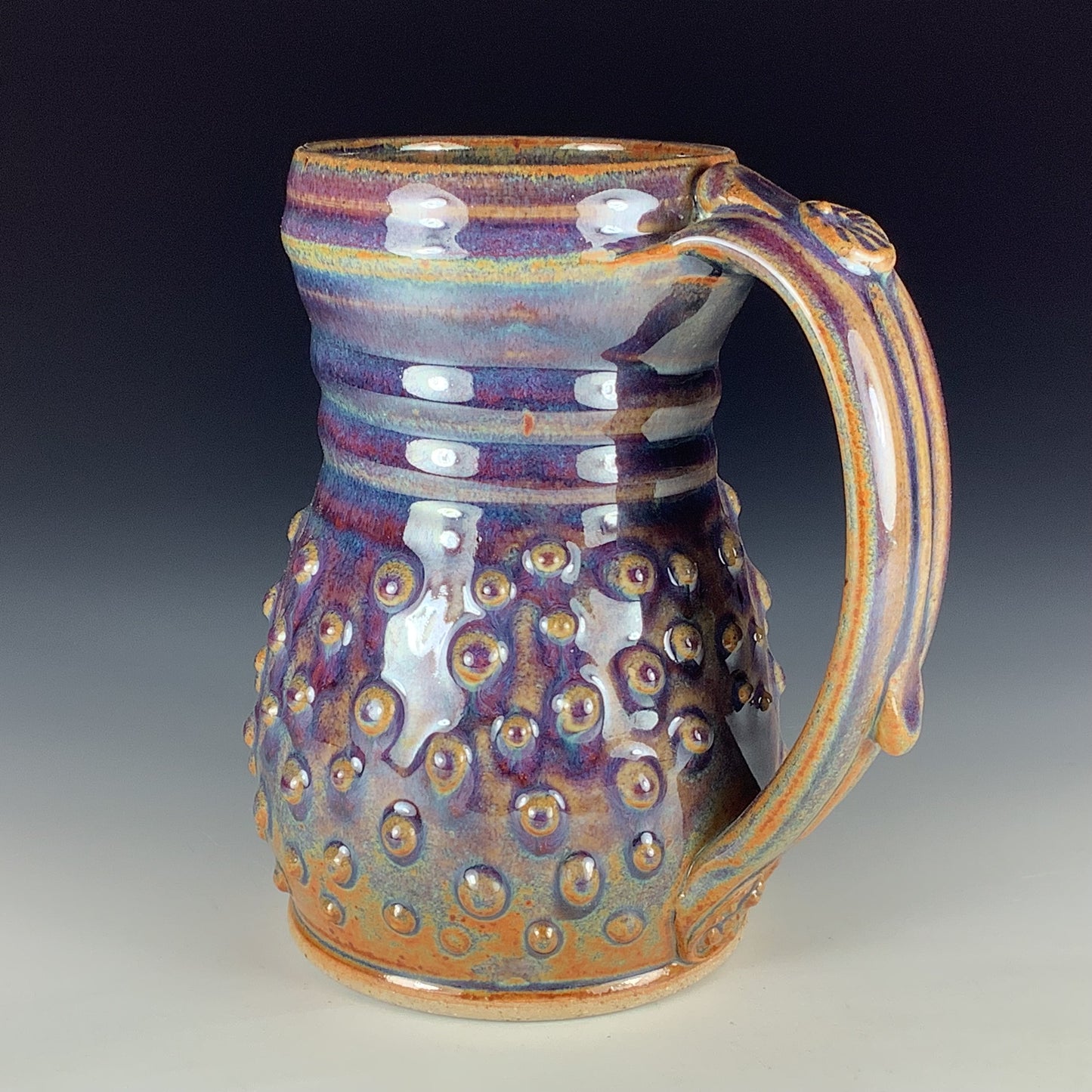 Handmade Stoneware Coffee Mug: Purple Glaze, Slip-Dotted