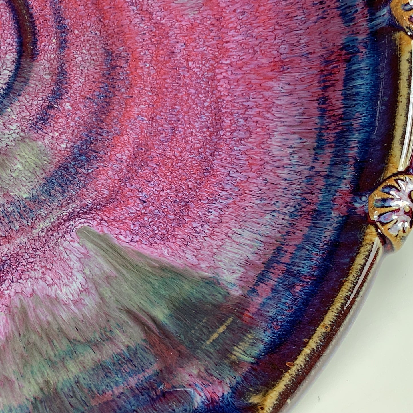Handmade Stoneware Pottery Purple Red Glazed Serving Dish with Handles - Item 4075