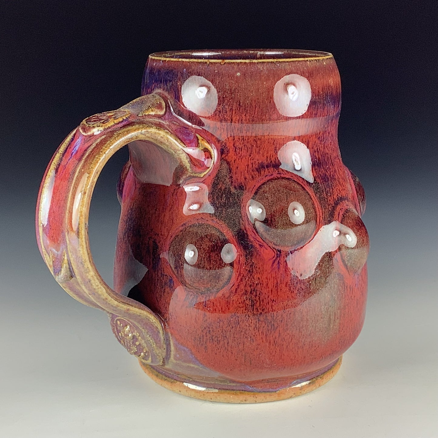 Handmade Stoneware Coffee Mug: Red Purple Glaze, Bump Pottery Tea Mug