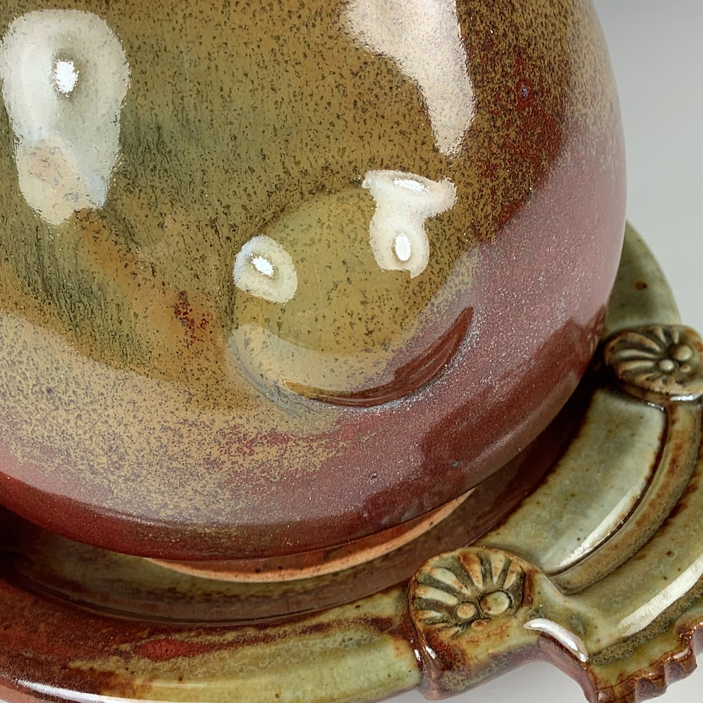 Handmade Stoneware pottery Cream & Sugar Set with Tray, Iron Red with White Ash Glaze - Item 4071