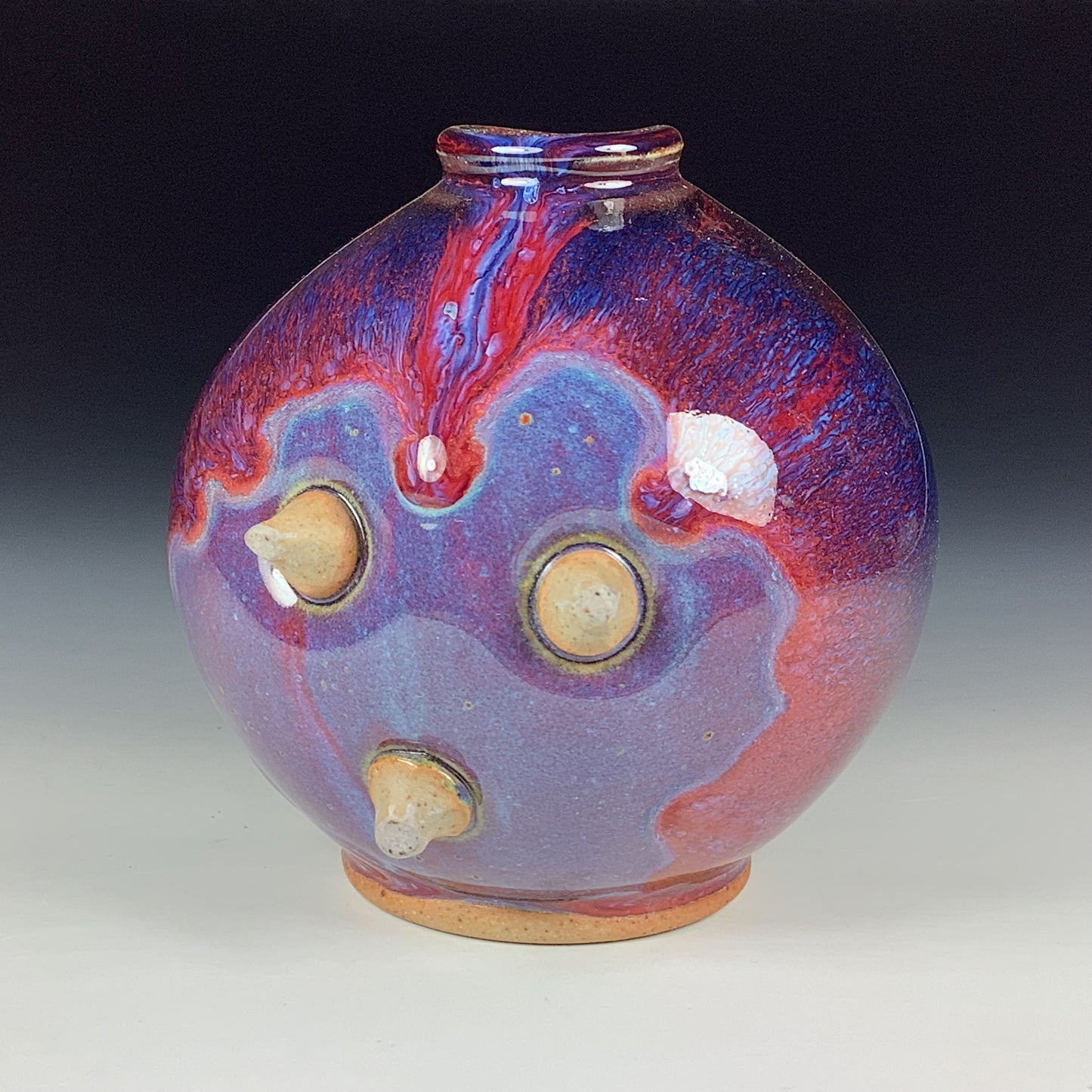 Handmade ceramic stoneware pottery dinnerware bottle sculpture bowl - red purple