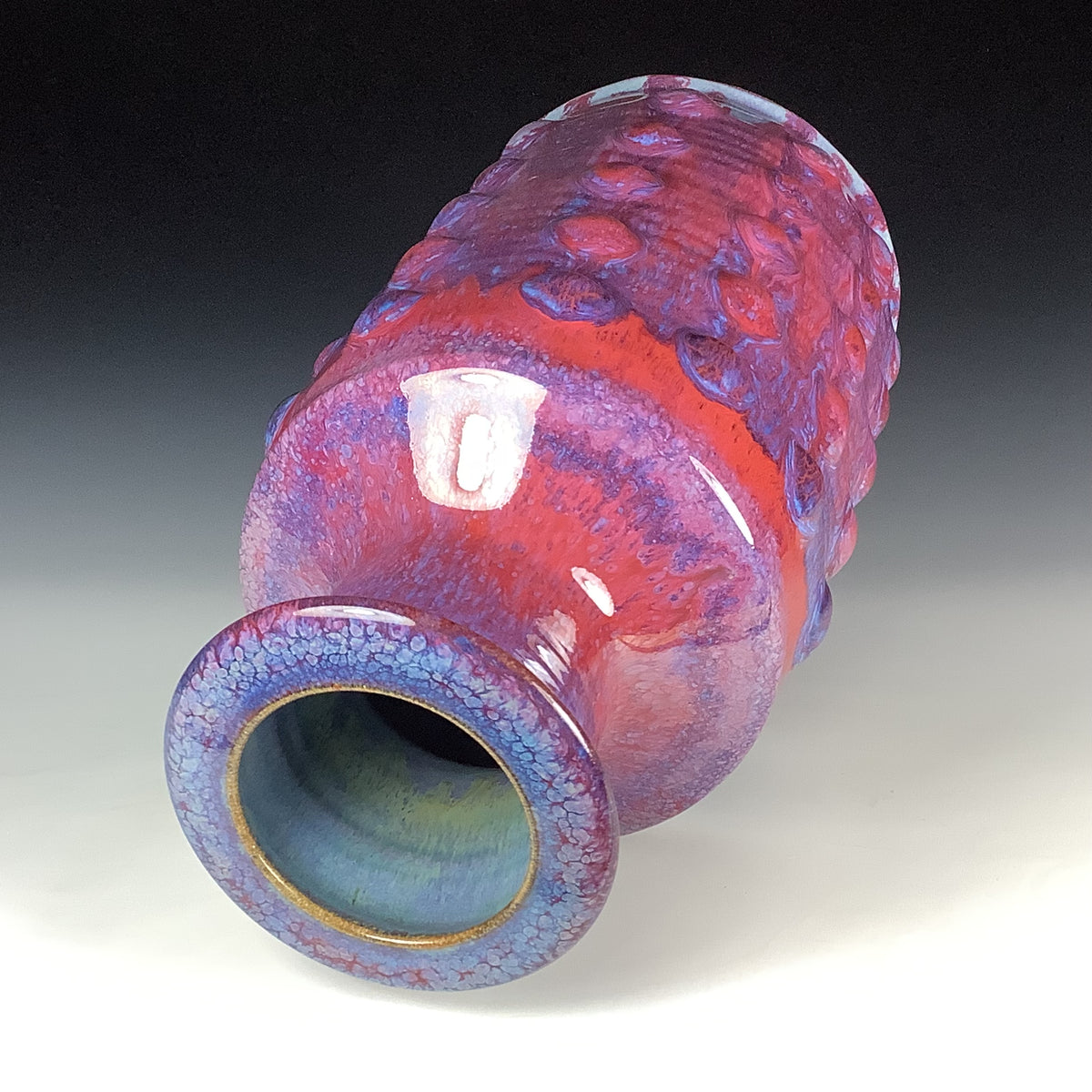 Handmade Ceramic Stoneware Large Purple Bump Bottle Vase