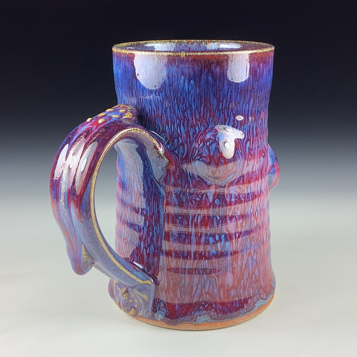 Handmade Ceramic Coffee Mug: Purple Red Bump Stoneware Pottery