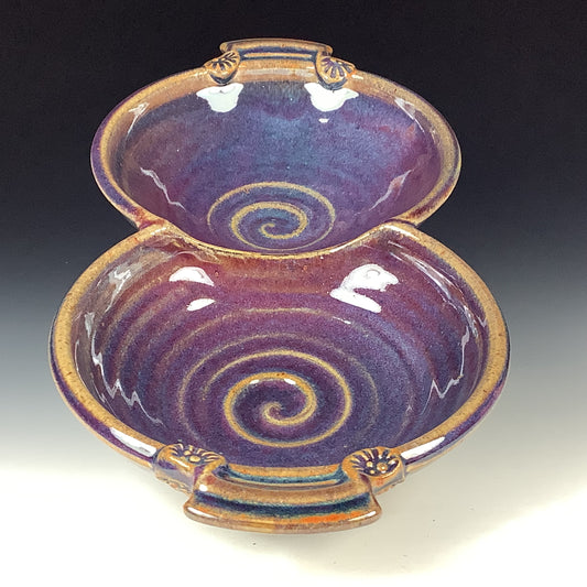 Handmade Ceramic Stoneware Pottery Serving Bowl or Centerpiece - Purple Glaze Double Bowl with Handles