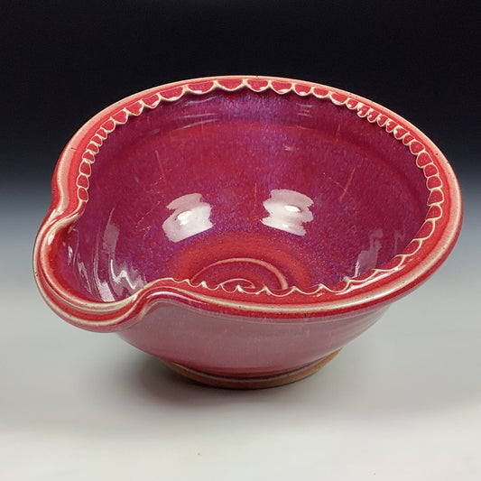 Handmade ceramic deep spoon rest stoneware pottery kitchenware - Deep red dotted rim item 3868