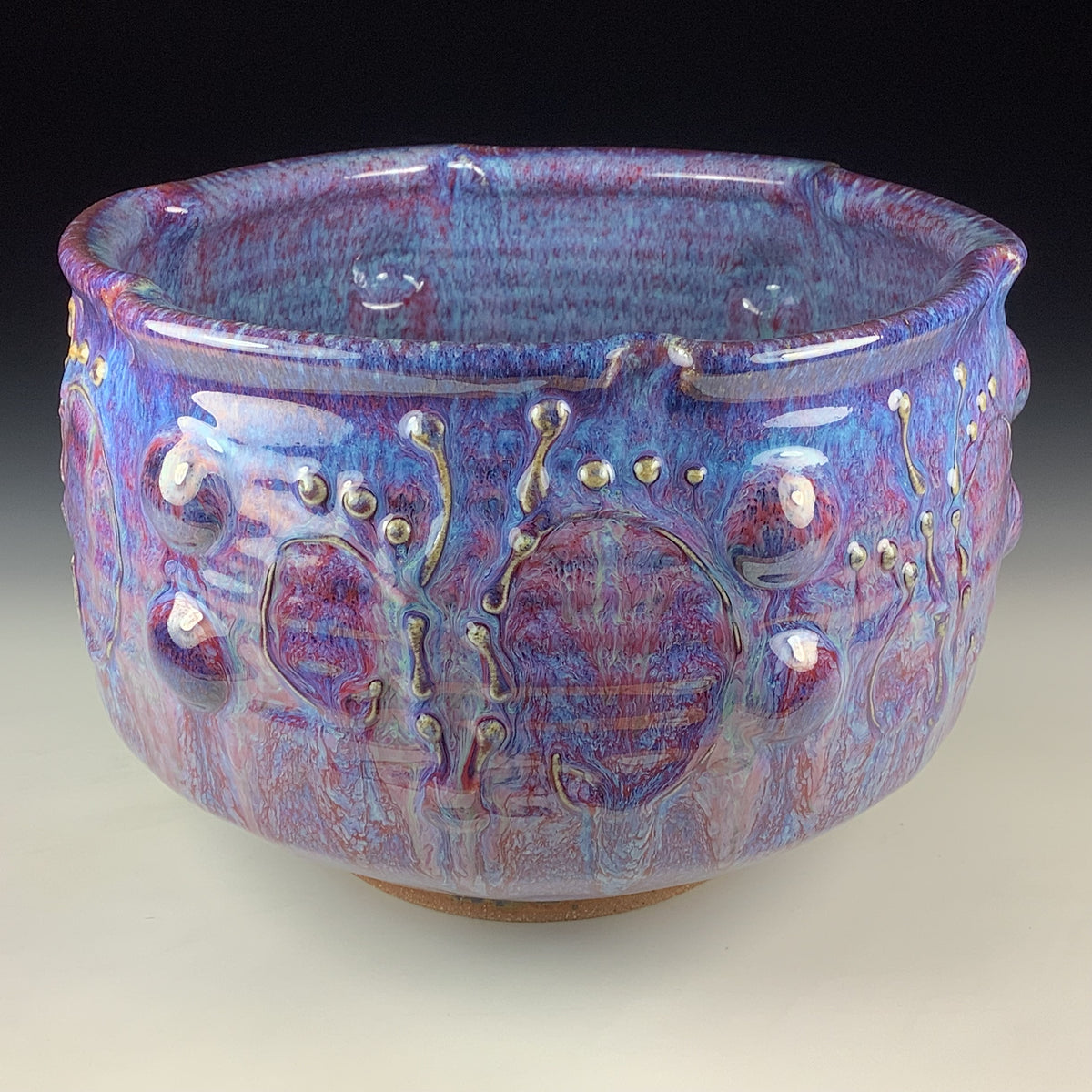 Handmade Ceramic Stoneware Pottery Serving Bowl or Centerpiece - Medium Red Purple Bump Glaze
