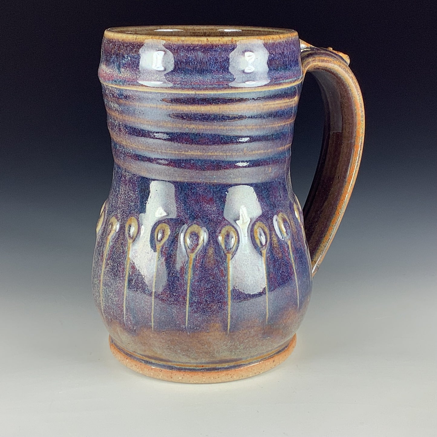 Handmade Stoneware Coffee Mug: Purple Glaze, Slip-Dotted