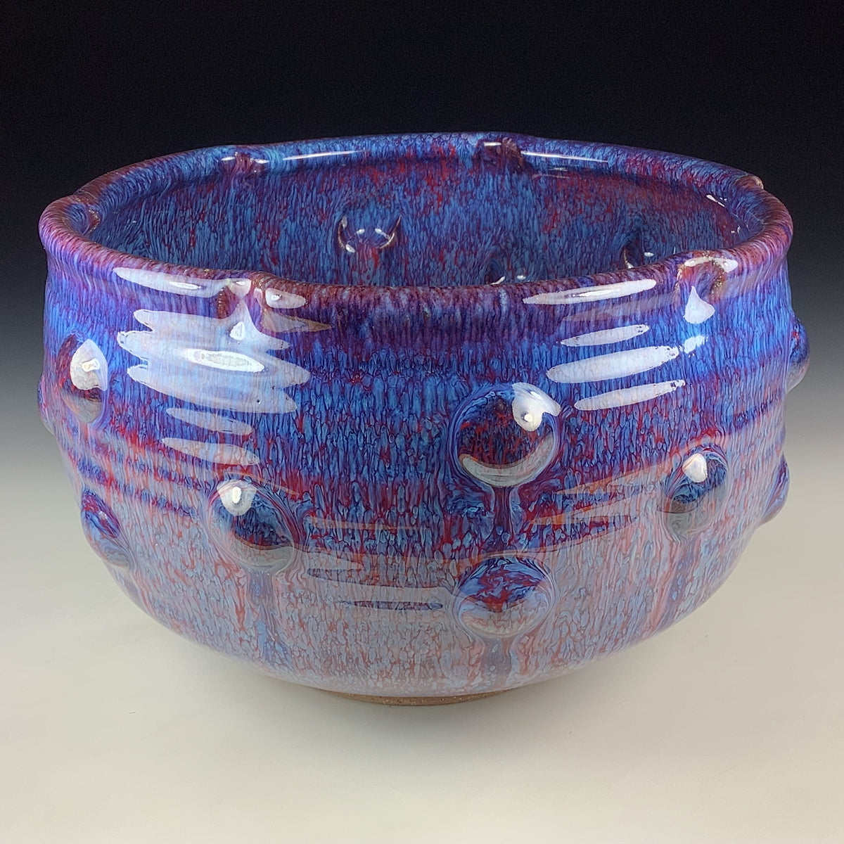 Handmade Ceramic Stoneware Pottery Serving Bowl or Centerpiece - Medium Red Purple Bump Glaze