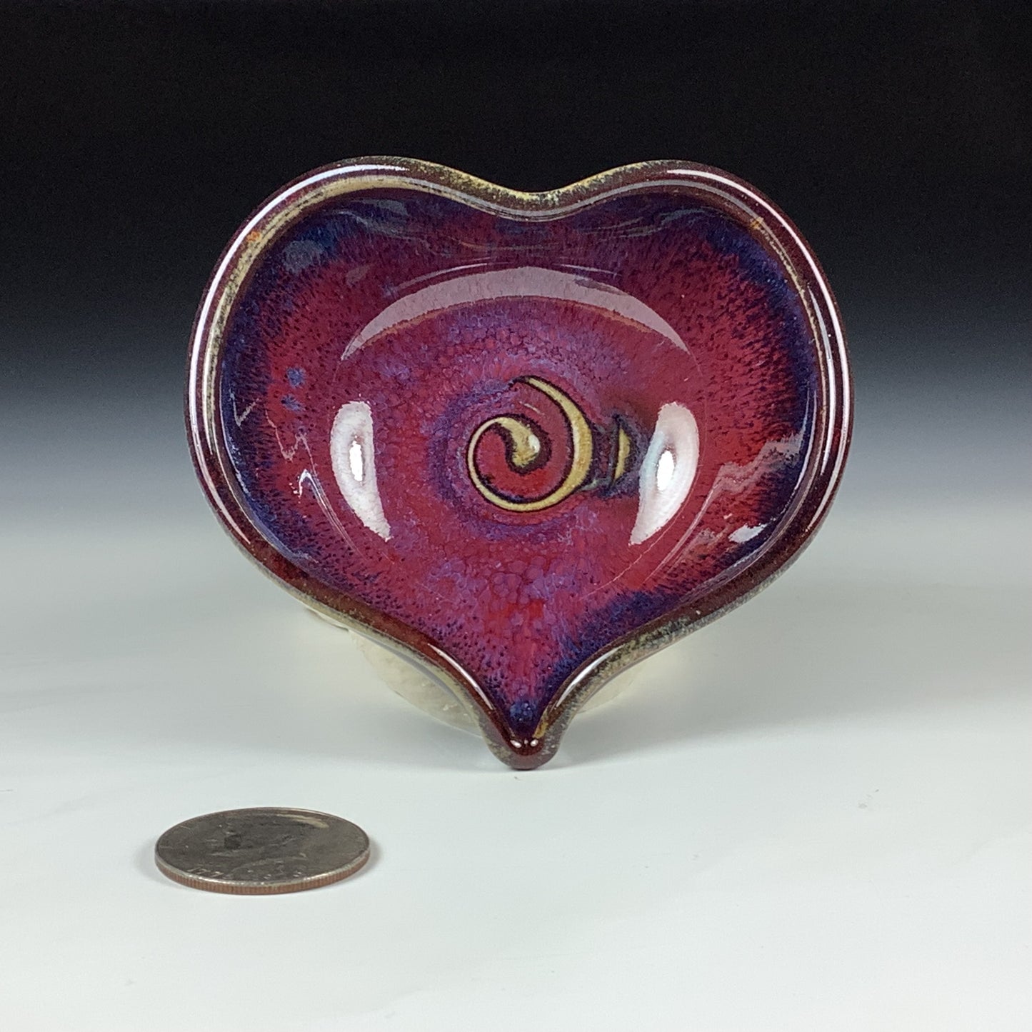 Handmade Ceramic Heart-Shaped Bowl, Red Purple Glaze - Item 4038