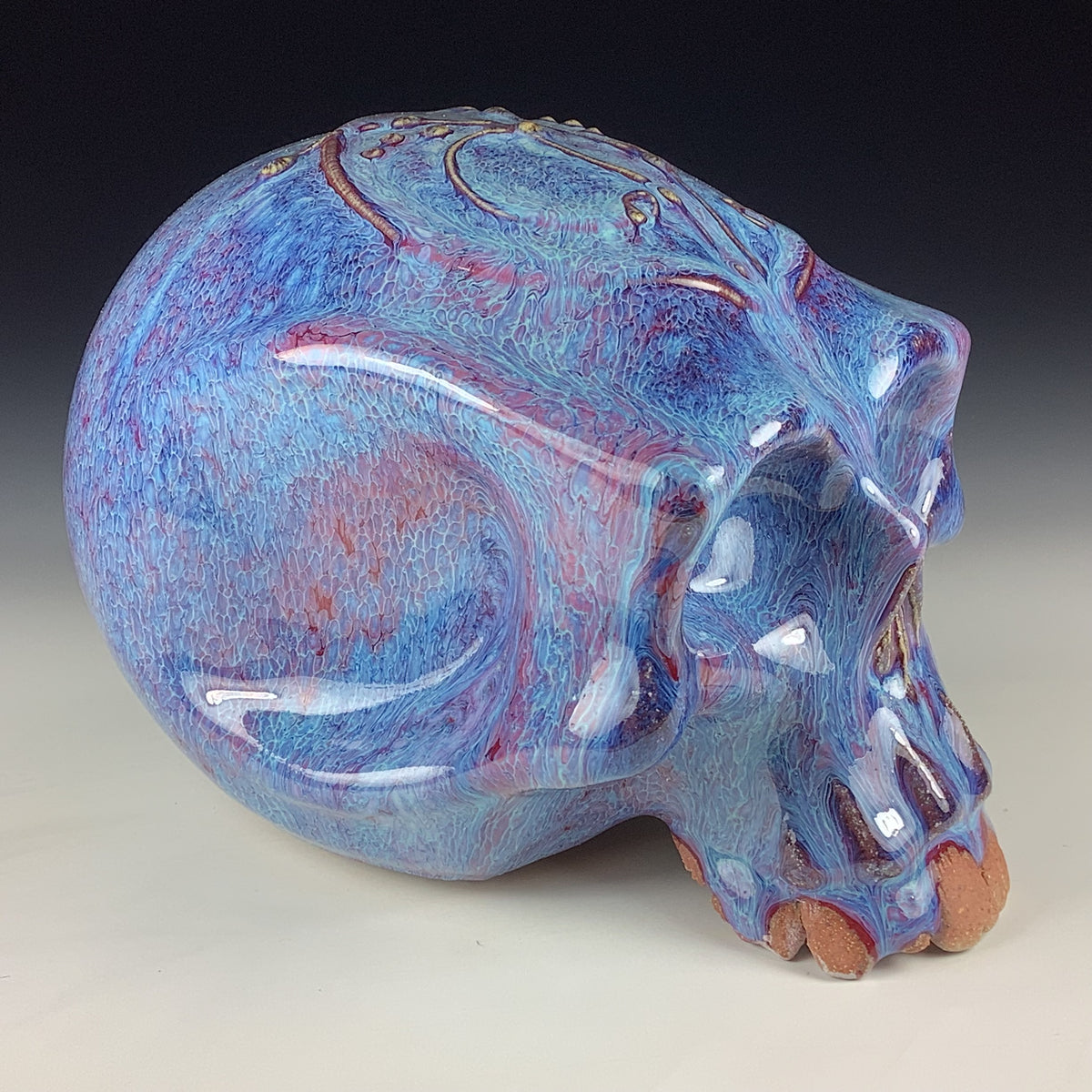 Handmade Purple Ceramic Stoneware Pottery Skull
