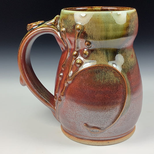 Handmade ceramic mugs stoneware coffee mugs pottery tea mugs stoneware drinkware -  Iron red with white ash bamboo slip bump mug 3786