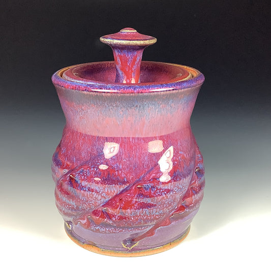 Handmade stoneware art ceramic pottery sugar jar - red purple twist item  3887