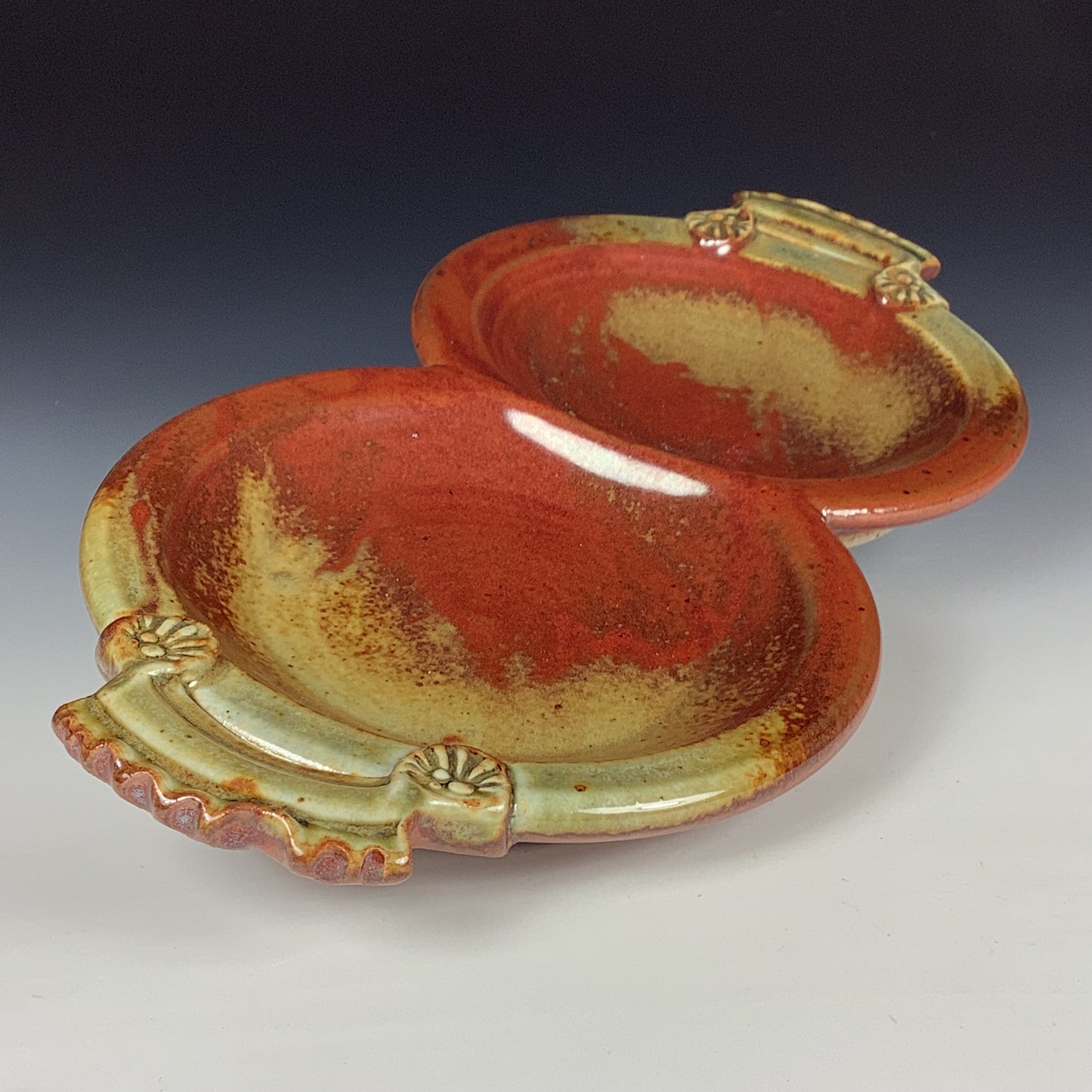Handmade Stoneware pottery Cream & Sugar Set with Tray, Iron Red with White Ash Glaze - Item 4071