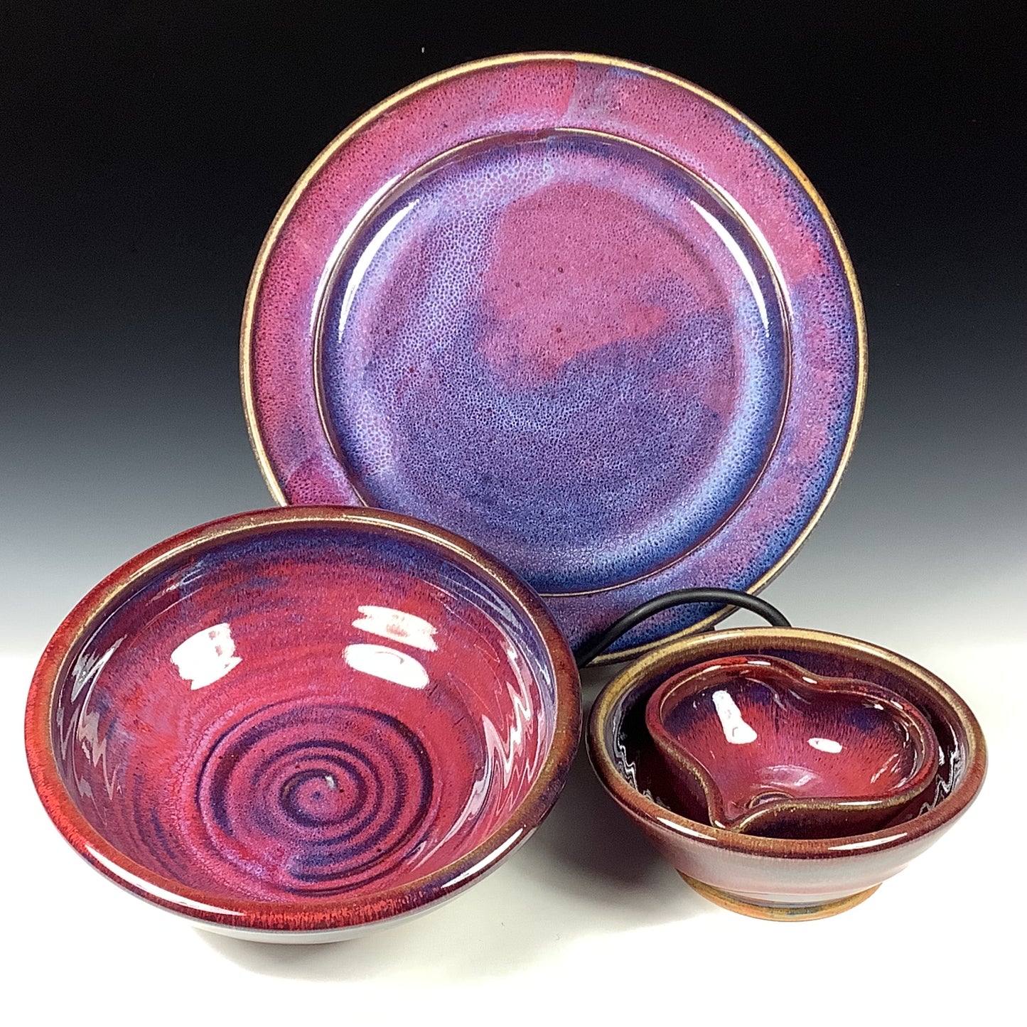 Handmade Stoneware Pottery Plate Setting - Purple Red Glaze