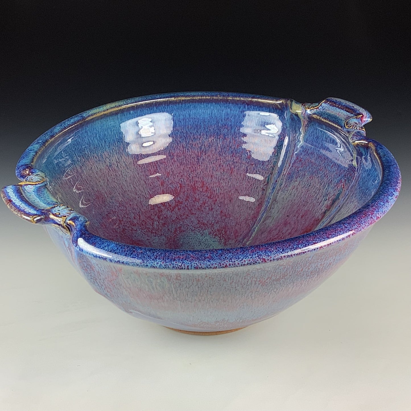 Handmade Stoneware Pottery Purple Glazed Serving Bowl with Handles - Item 4082