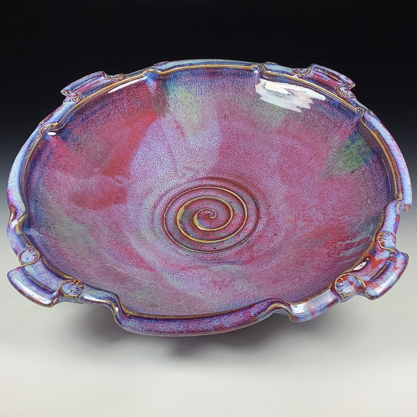 Handmade Stoneware Pottery Large Purple Glazed Serving Platter with Handles
