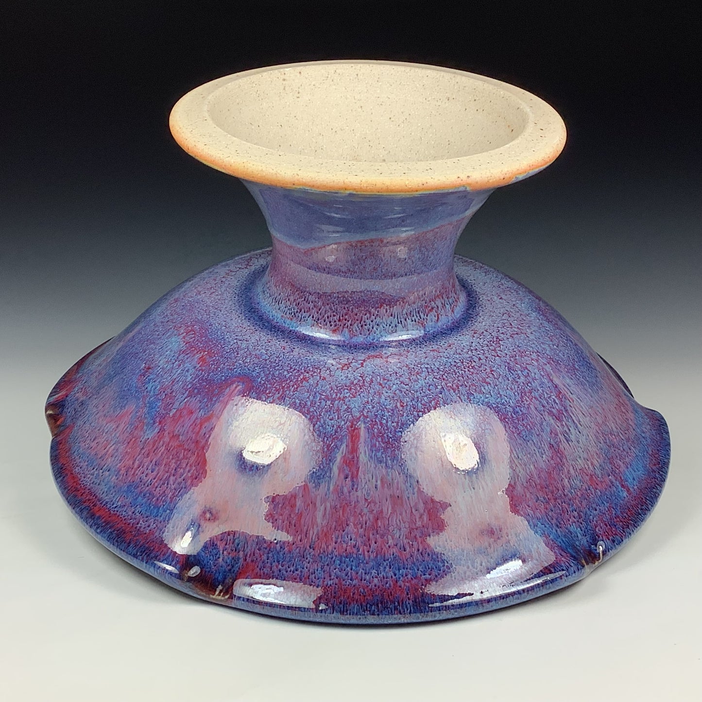 Handmade Ceramic Pedestal Serving Bowl: Purple Glaze  - Item 3999
