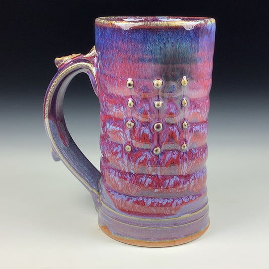 Handmade ceramic mugs stoneware coffee mugs pottery tea mugs stoneware drinkware - purple red slip dotted wiggle bump mug 3794