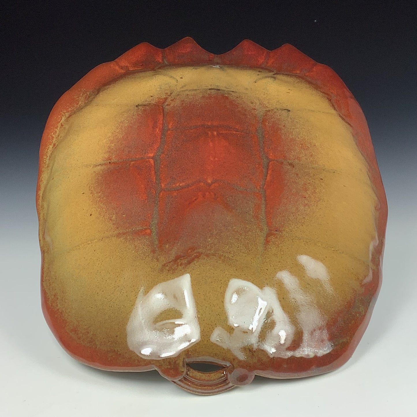 Handmade ceramic stoneware pottery - decorative wall handing sculpture - iron red with white ash turtle shell 3636
