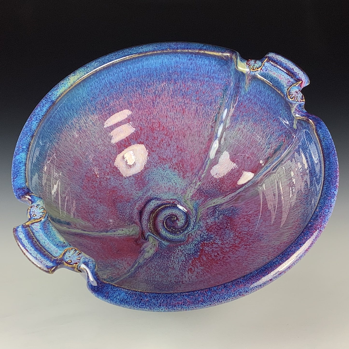 Handmade Stoneware Pottery Purple Glazed Serving Bowl with Handles - Item 4082