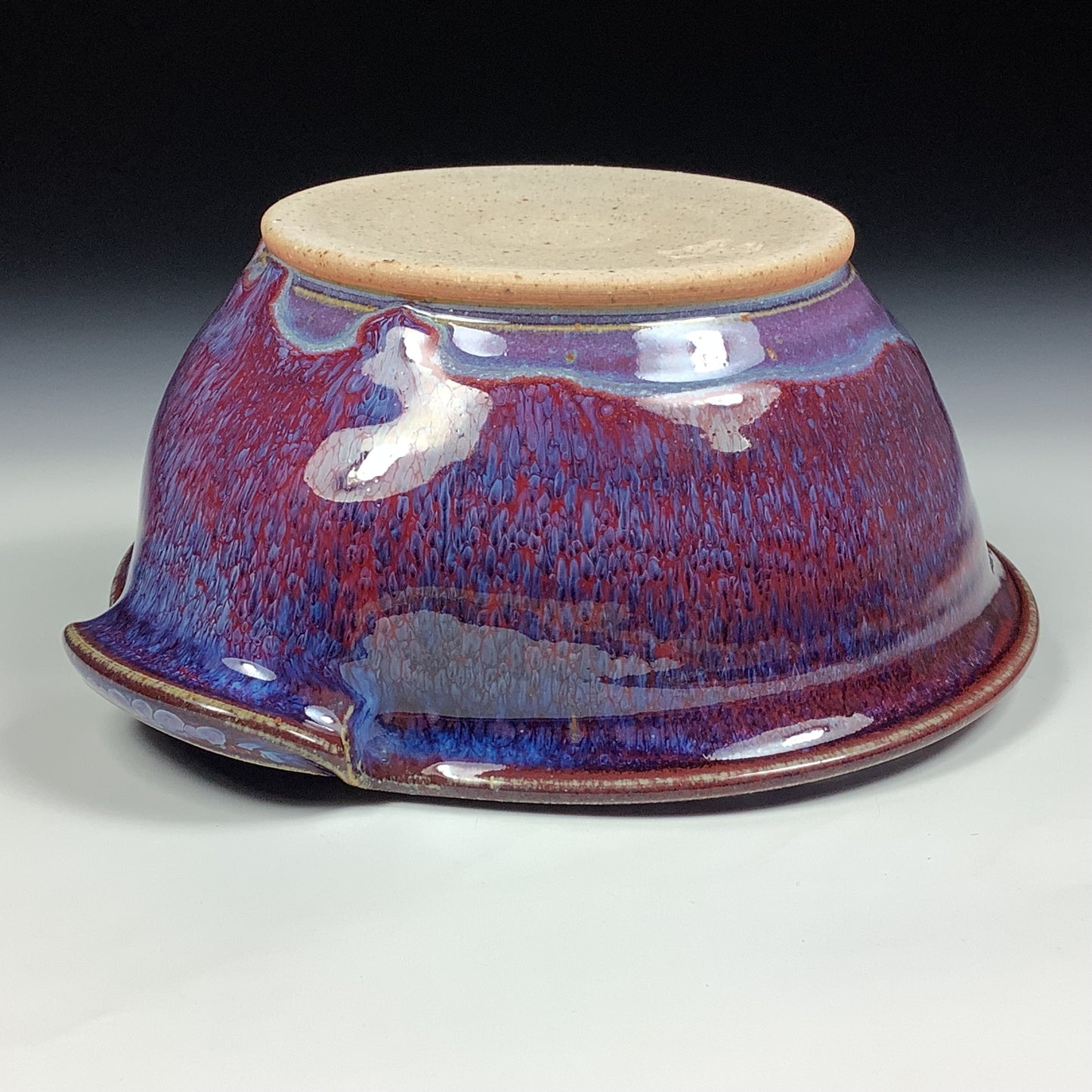 Handmade ceramic deep spoon rest stoneware pottery kitchenware - Purple red dotted rim item 3869