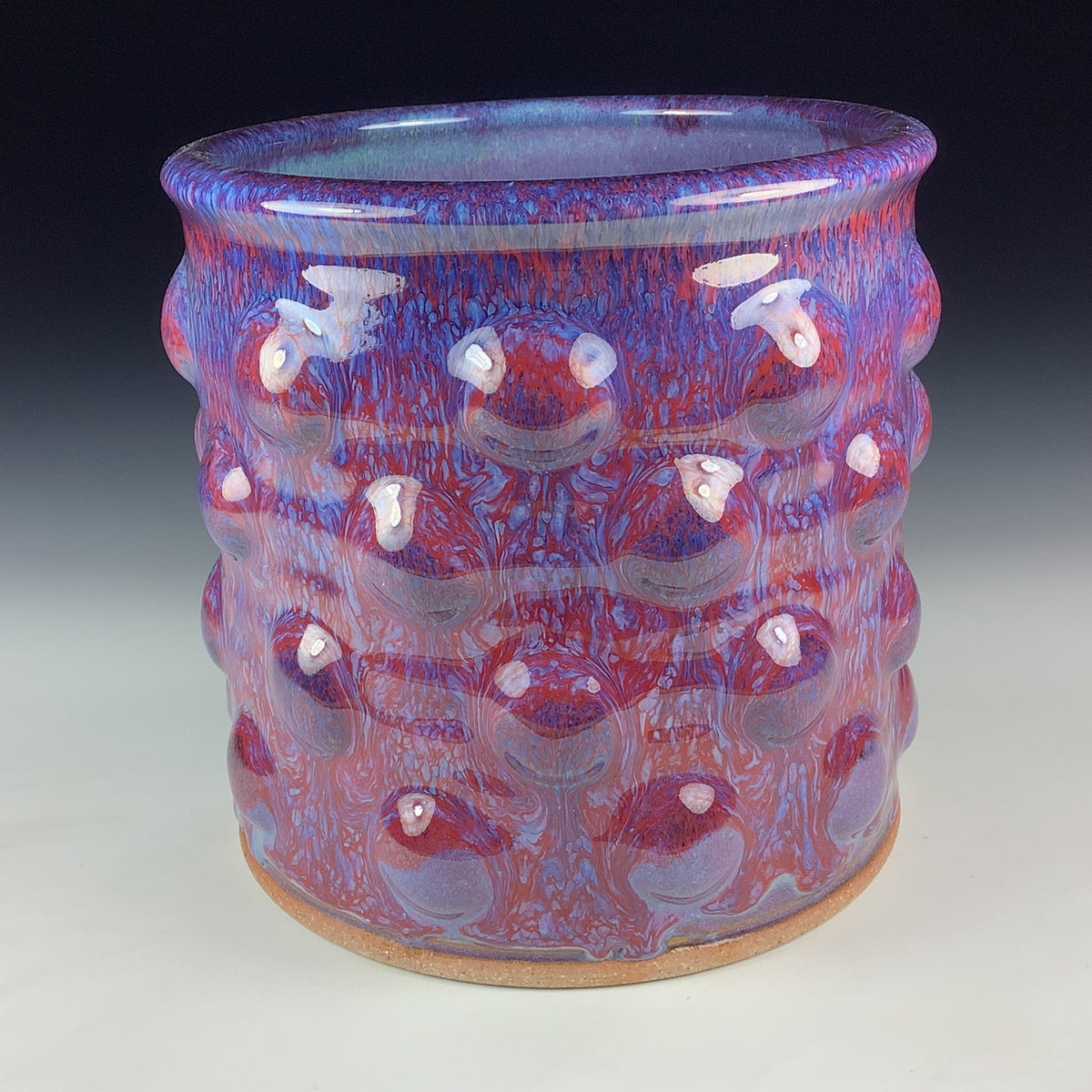 Handmade Stoneware Utensil Holder: Purple Red Glaze Bump Pottery Vase