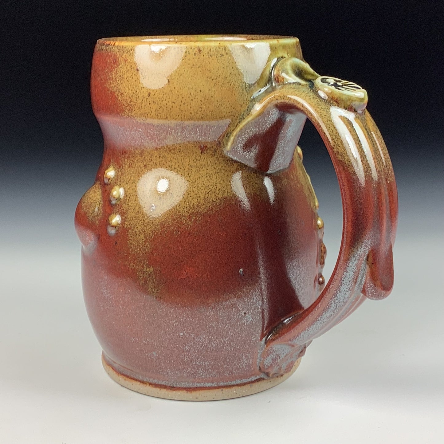 Handmade Ceramic Coffee Mug: Iron Red with White Ash Bamboo Slip Bump Stoneware Pottery - item 3787