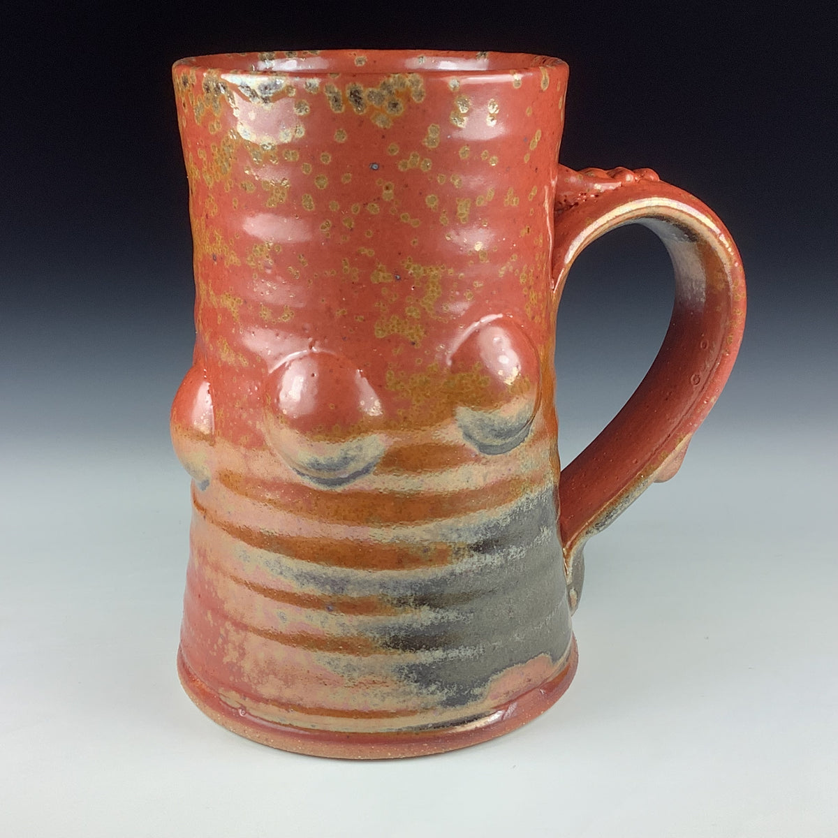 Handmade Stoneware Coffee Mug: Shino Orange Glaze, Bump Pottery Tea Mug