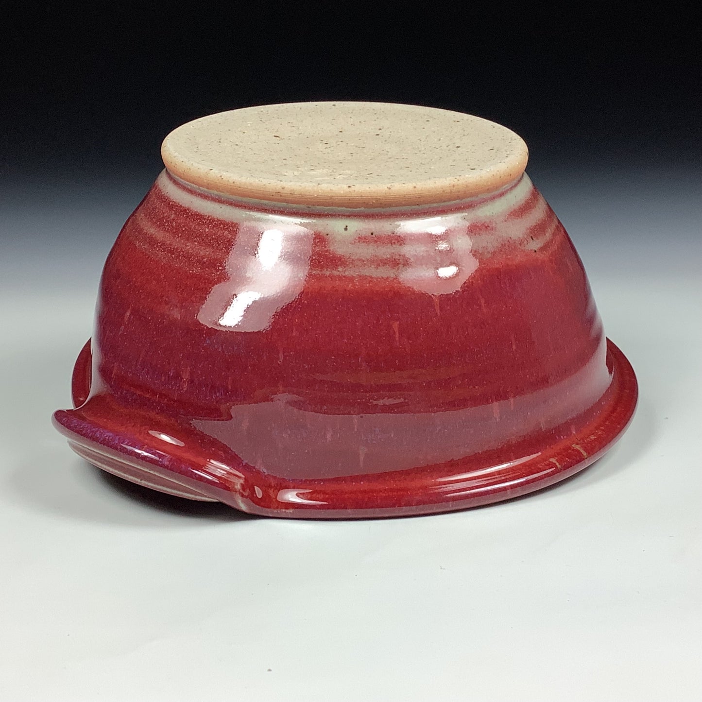 Handmade ceramic deep spoon rest stoneware pottery kitchenware - Deep red dotted rim item 3868