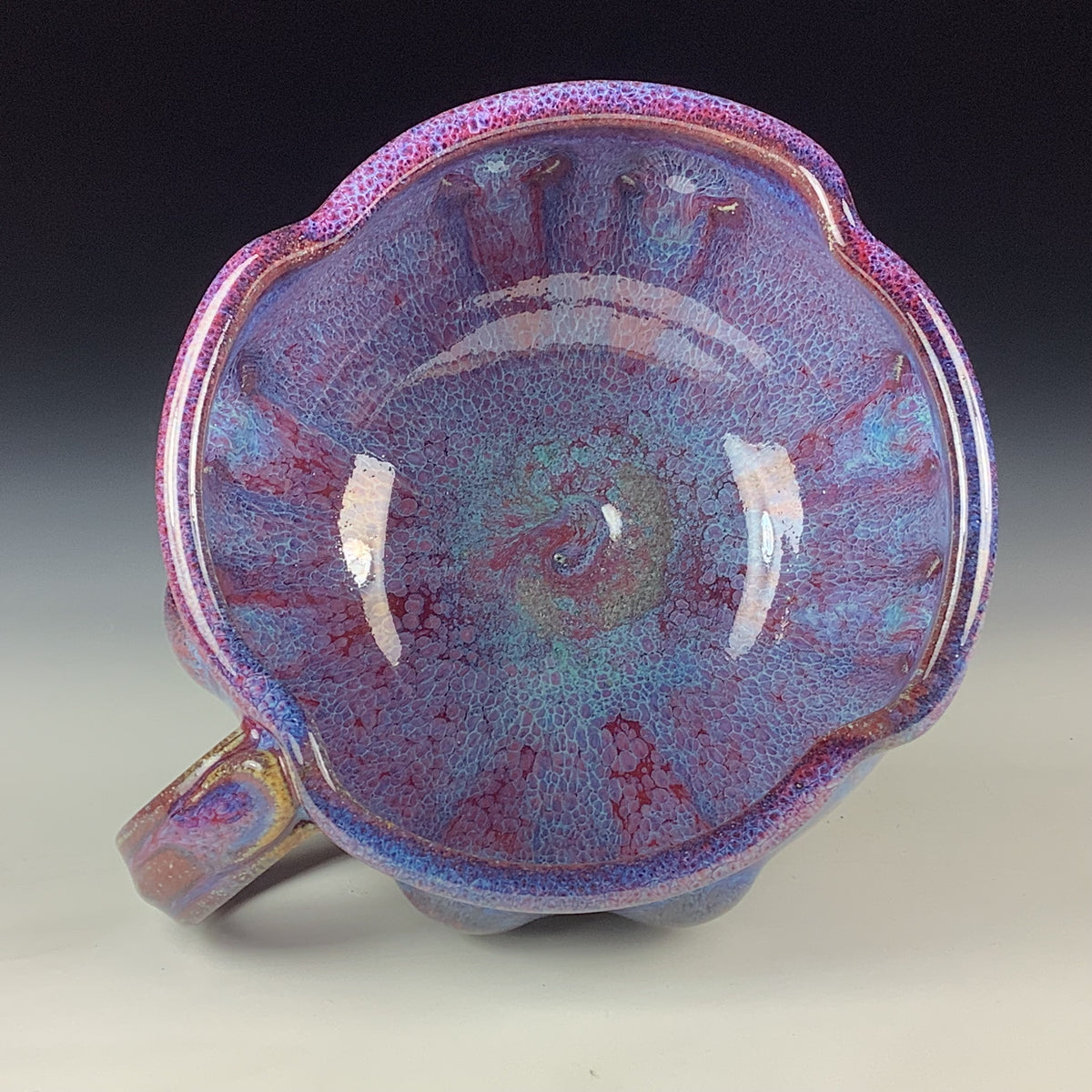 Handmade Ceramic Pottery Bowl with Handle, Red Purple Bump Glaze