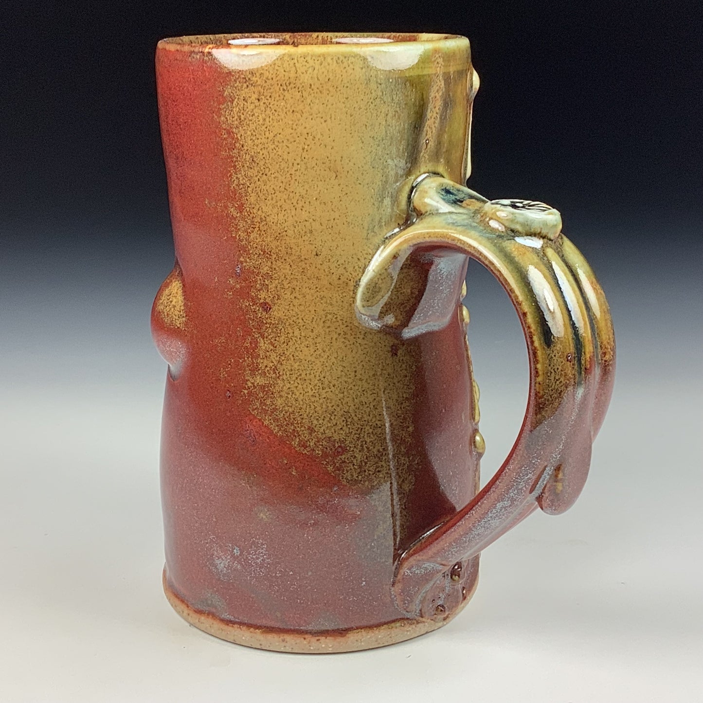 Handmade ceramic mugs stoneware coffee mugs pottery tea mugs stoneware drinkware - Iron red with white bamboo bump mug 3778